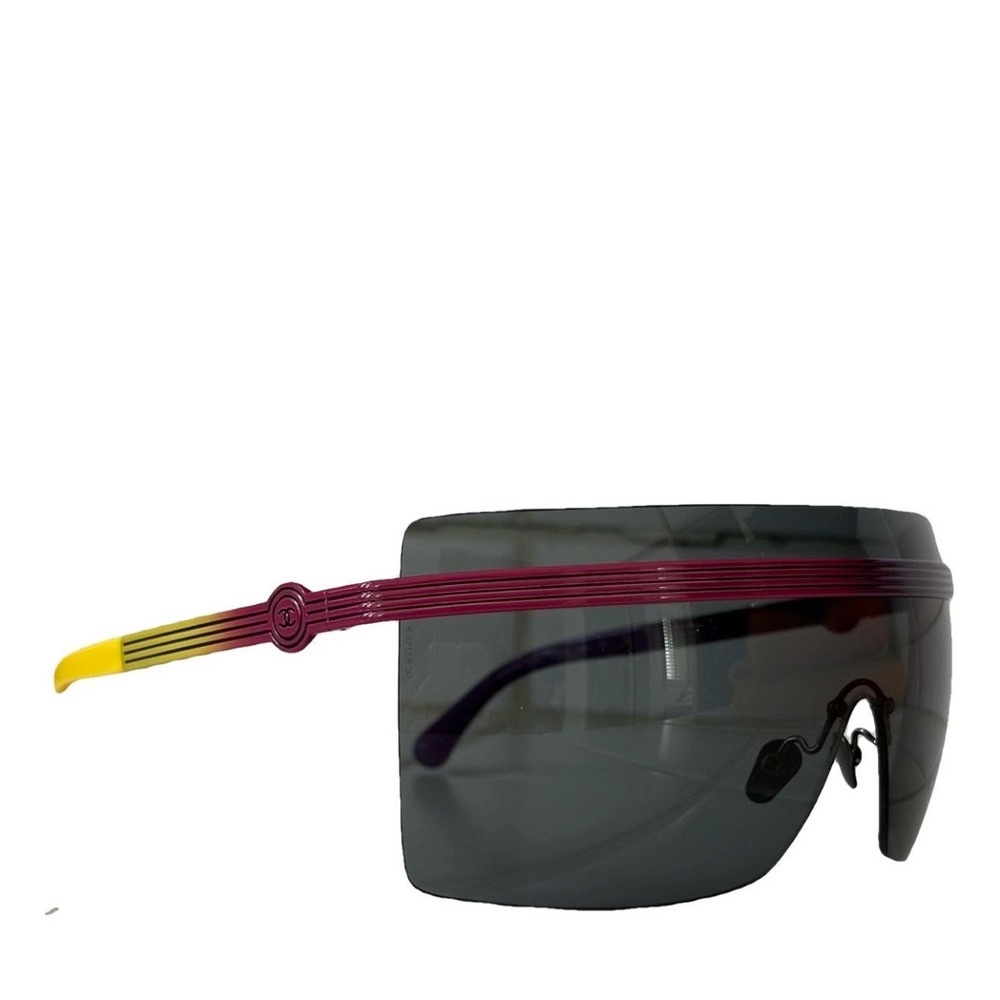 Authentic CHANEL Metal Shield Sunglasses in Black and Purple Women's Sunglasses